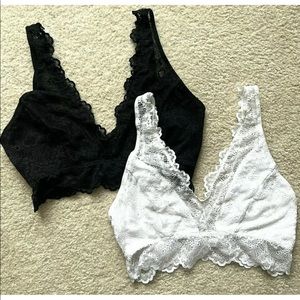 Zhehao Wireless Lace Bralettes Set of 2 White & Black Sz Large (38 A-D) NWOT